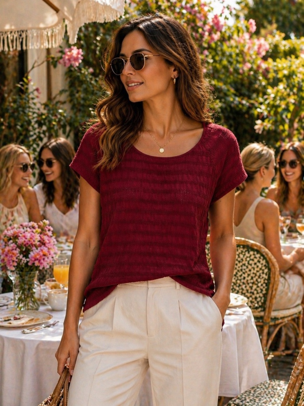 Kate Hill Burgundy Textured Blouse • Elegant Women’s Top • Chic Brunch Outfit •